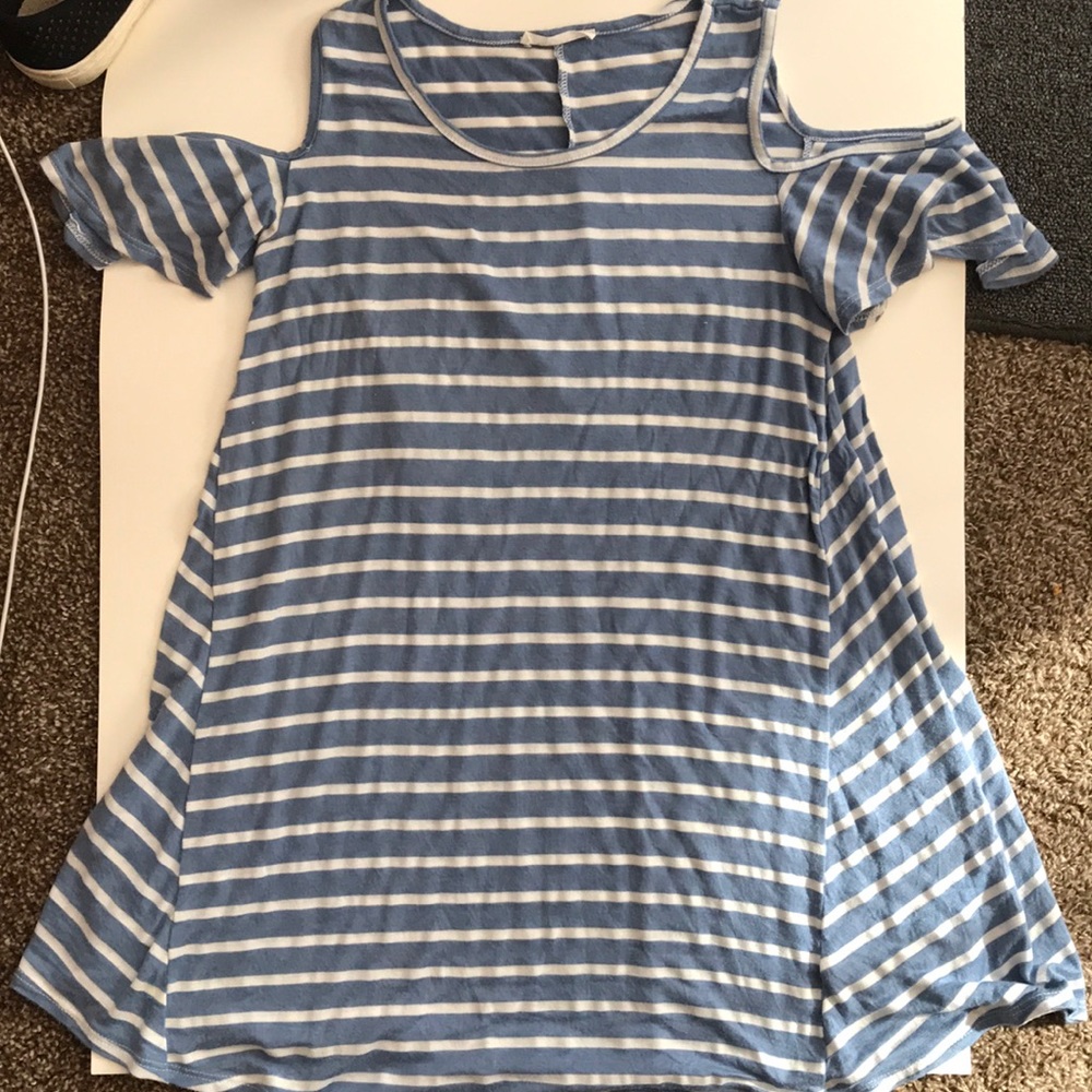 Blue and white striped dress